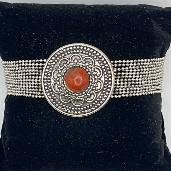 None Jewelry - Silver Tone Southwestern Style Chain Bracelet Adjustable